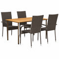 Set de Comedor de Jardín Exterior: Mesa y Sillas de Ratán para Terraza - 5 Piezas Marrones