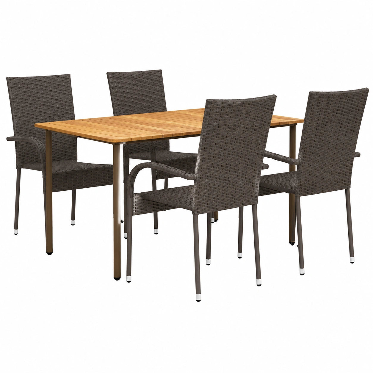 Set de Comedor de Jardín Exterior: Mesa y Sillas de Ratán para Terraza - 5 Piezas Marrones