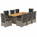 IKAYAA Conjunto de Jardín de Ratán: 8 Sillones Reclinables y Mesa de Acacia, Muebles para Terraza con Cojines Grises