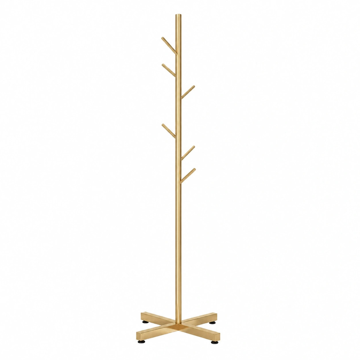 Perchero Metálico Moderno de 7 Ganchos Dorado para Ropa y Sombreros 170 cm